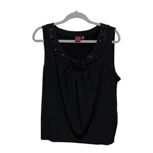Y2K 2000's Vibes Black Beaded Flowy Tank Black Size XL Layering Casual